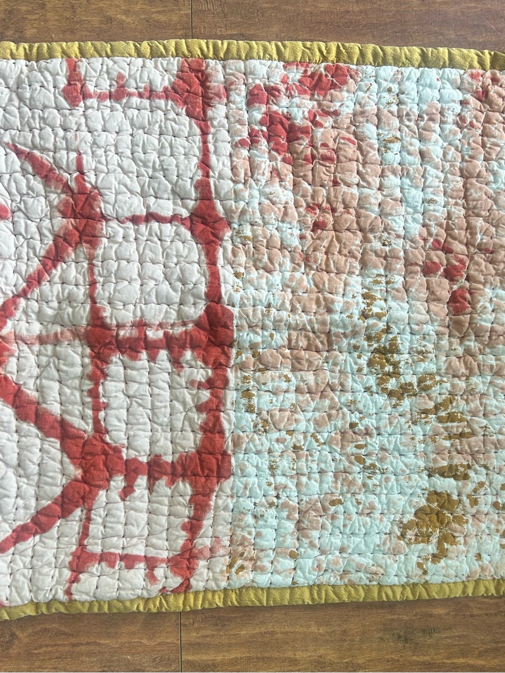 Anthropologie Silk Blend Quilted Euro Sham 26x26 Terracotta Pink Gold - Picture 3 of 6